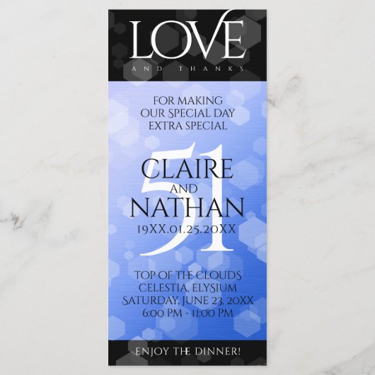 Elegant 51st Sapphire Wedding Jubileum Menu (Achterkant)