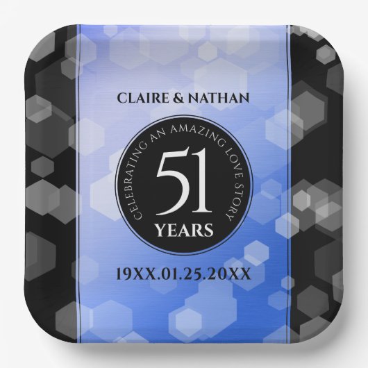 Elegant 51st Sapphire Wedding Jubileum Papieren Bordje (Voorkant)