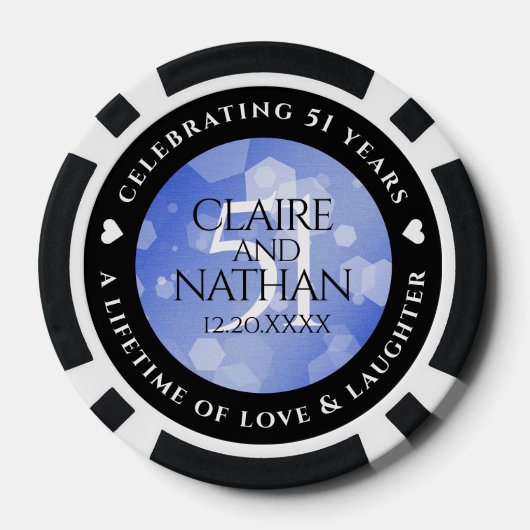 Elegant 51st Sapphire Wedding Jubileum Poker Chips (Achterkant)