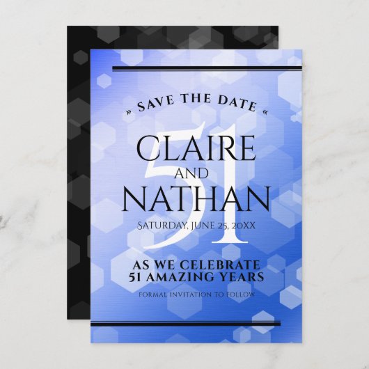 Elegant 51st Sapphire Wedding Jubileum Save The Date (Voorkant / Achterkant)