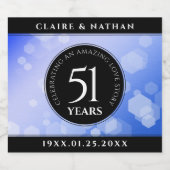 Elegant 51st Sapphire Wedding Jubileum Sparkling Wijnetiket (Enkel label)