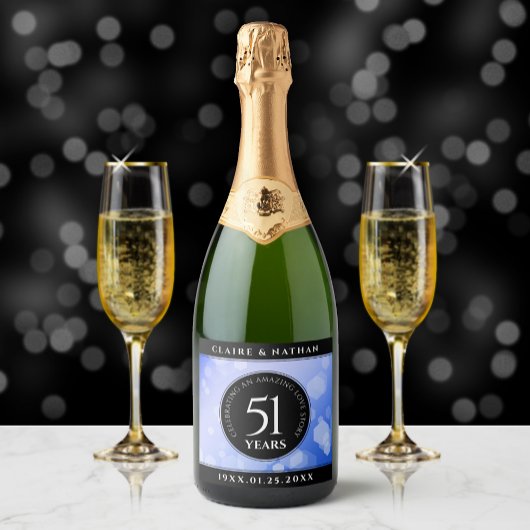 Elegant 51st Sapphire Wedding Jubileum Sparkling Wijnetiket