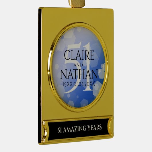 Elegant 51st Sapphire Wedding Jubileum Verguld Banner Ornament (Rechts)