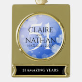 Elegant 51st Sapphire Wedding Jubileum Verguld Banner Ornament (Voorkant)