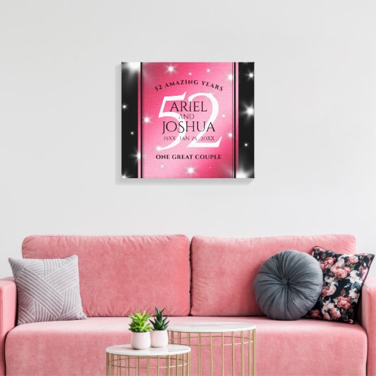Elegant 52nd Star Ruby Wedding Jubileum Canvas Afdruk (Insitu (Woonkamer))