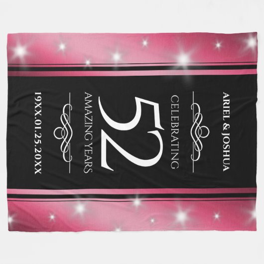 Elegant 52nd Star Ruby Wedding Jubileum Fleece Deken (Voorkant (Horizontaal))