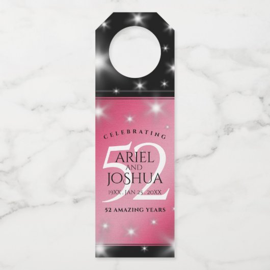 Elegant 52nd Star Ruby Wedding Jubileum Flessenhanger (Voorkant)