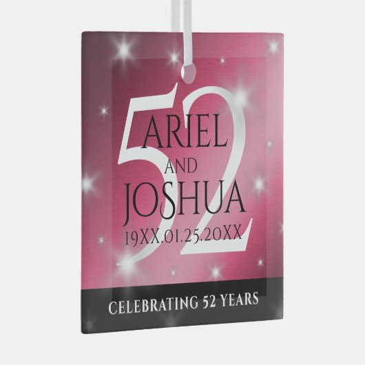 Elegant 52nd Star Ruby Wedding Jubileum Glas Ornament (Voorkant Rechts)