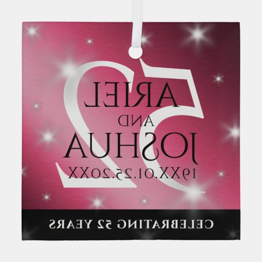 Elegant 52nd Star Ruby Wedding Jubileum Glas Ornament (Achterkant)