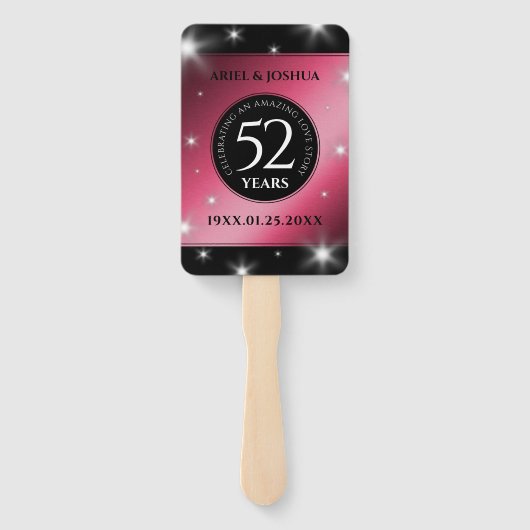 Elegant 52nd Star Ruby Wedding Jubileum Handwaaier (Achterkant)