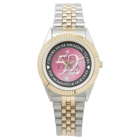 Elegant 52nd Star Ruby Wedding Jubileum Horloge (Voorkant)