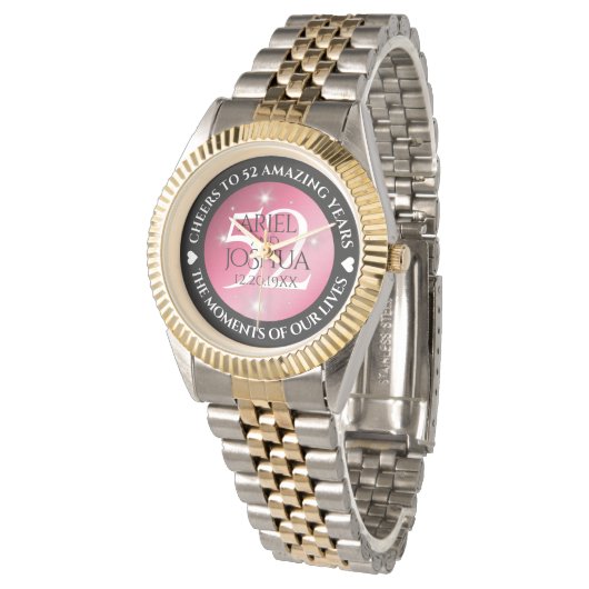 Elegant 52nd Star Ruby Wedding Jubileum Horloge (Gekanteld)