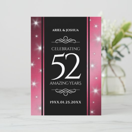 Elegant 52nd Star Ruby Wedding Jubileum Kaart (Staand voorkant)