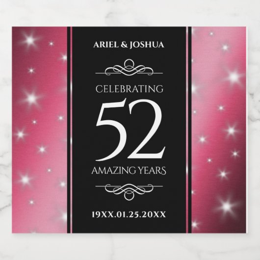 Elegant 52nd Star Ruby Wedding Jubileum Likeurfles Etiket (Enkel label)