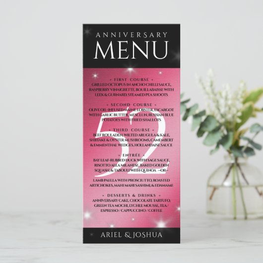 Elegant 52nd Star Ruby Wedding Jubileum Menu (Staand voorkant)