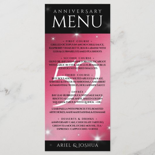 Elegant 52nd Star Ruby Wedding Jubileum Menu (Voorkant)