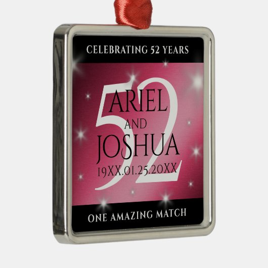 Elegant 52nd Star Ruby Wedding Jubileum Metalen Ornament (Rechts)