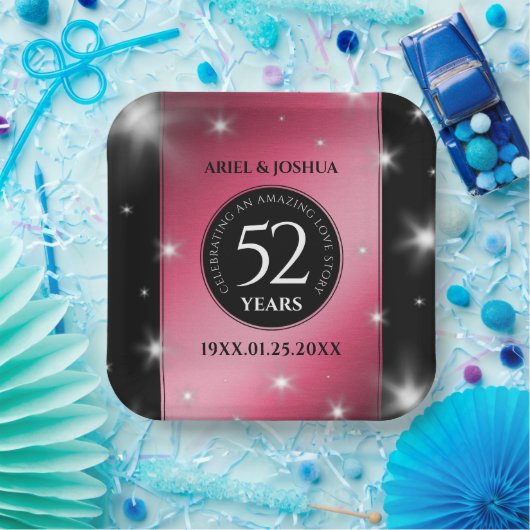Elegant 52nd Star Ruby Wedding Jubileum Papieren Bordje (Feest)