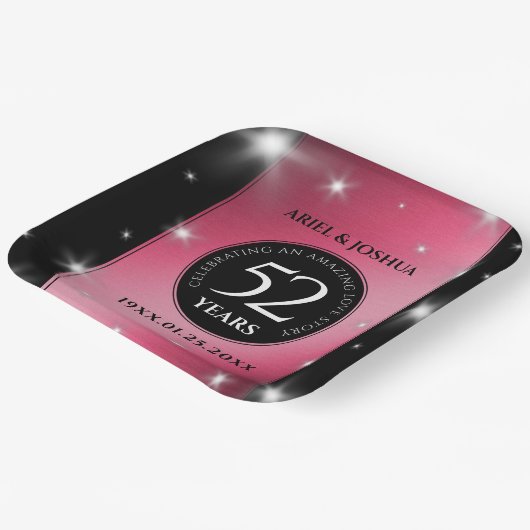 Elegant 52nd Star Ruby Wedding Jubileum Papieren Bordje (Gebogen)