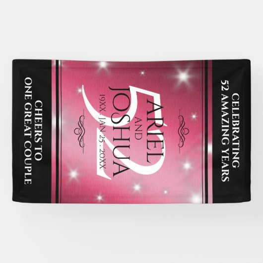 Elegant 52nd Star Ruby Wedding Jubileum Spandoek (Horizontaal)