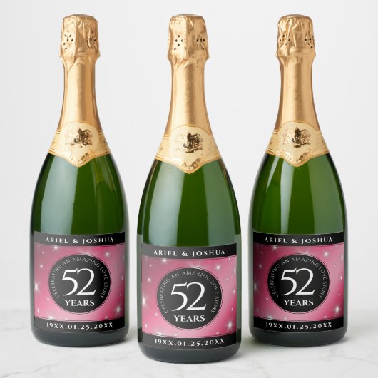 Elegant 52nd Star Ruby Wedding Jubileum Sparkling Wijnetiket (Flessen)