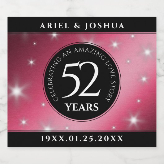 Elegant 52nd Star Ruby Wedding Jubileum Sparkling Wijnetiket (Enkel label)
