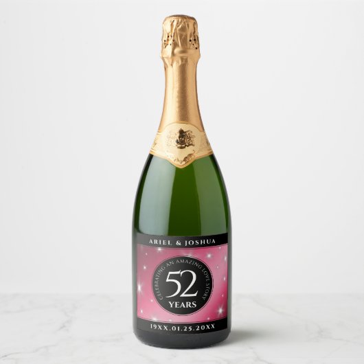 Elegant 52nd Star Ruby Wedding Jubileum Sparkling Wijnetiket (Voorkant)
