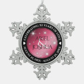 Elegant 52nd Star Ruby Wedding Jubileum Tin Sneeuwvlok Ornament (Voorkant)