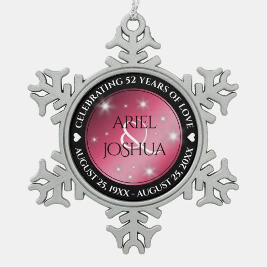 Elegant 52nd Star Ruby Wedding Jubileum Tin Sneeuwvlok Ornament (Voorkant)
