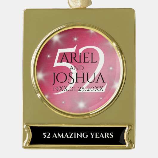 Elegant 52nd Star Ruby Wedding Jubileum Verguld Banner Ornament (Voorkant)