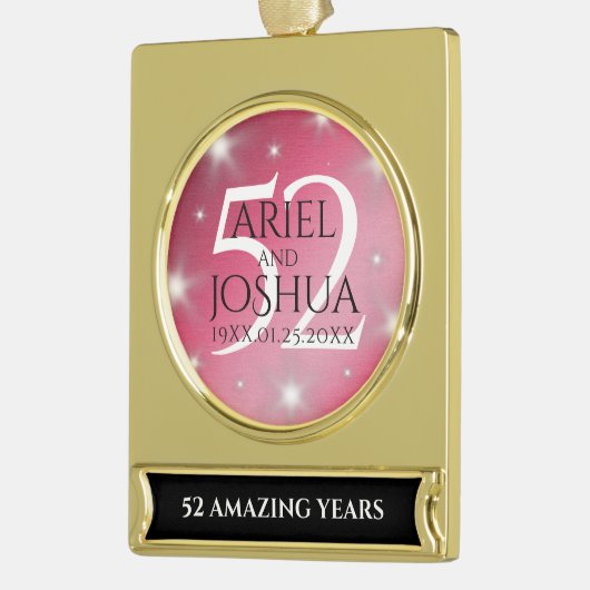 Elegant 52nd Star Ruby Wedding Jubileum Verguld Banner Ornament (Links)