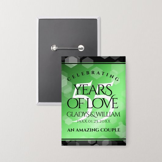 Elegant 55th Emerald Wedding Jubileum Button (Voorkant / Achterkant)