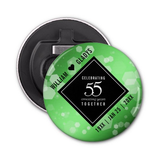 Elegant 55th Emerald Wedding Jubileum Button Flesopener (Voorkant)