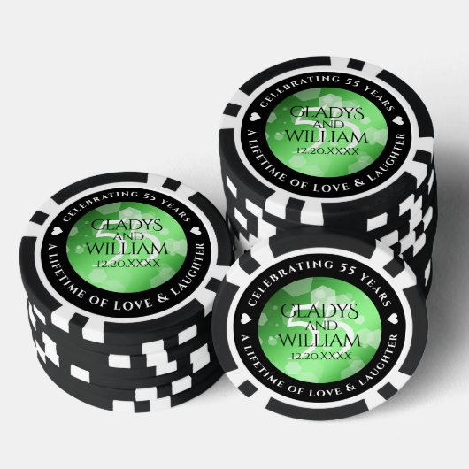 Elegant 55th Emerald Wedding Jubileum Poker Chips (Opstapeling)