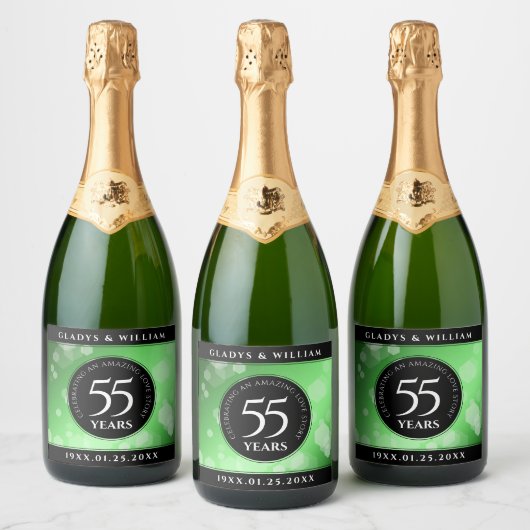 Elegant 55th Emerald Wedding Jubileum Sparkling Wijnetiket (Flessen)