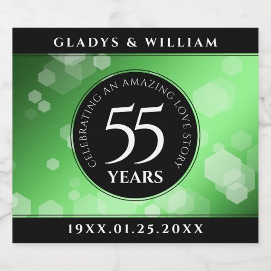 Elegant 55th Emerald Wedding Jubileum Sparkling Wijnetiket (Enkel label)