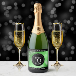 Elegant 55th Emerald Wedding Jubileum Sparkling Wijnetiket