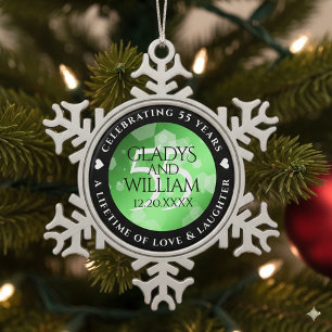 Elegant 55th Emerald Wedding Jubileum Tin Sneeuwvlok Ornament