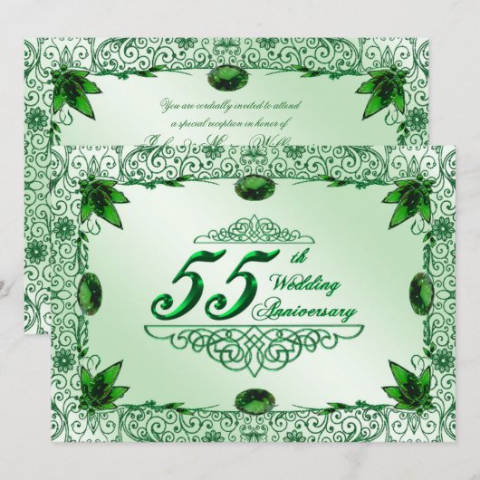 Elegant 55th Wedding Jubileum 5.5x7.5 nodigt uit Kaart (Voorkant / Achterkant)