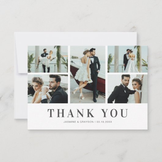 Elegant 5 foto bruiloft bedankkaart (Voorkant)