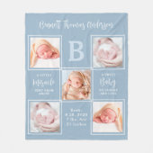 Elegant 5 Foto Collage New Baby Boy Birth Stats Fleece Deken (Voorkant)