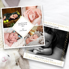 Elegant 5 Foto Gold Dot & Dash Birth kondiging Aankondiging