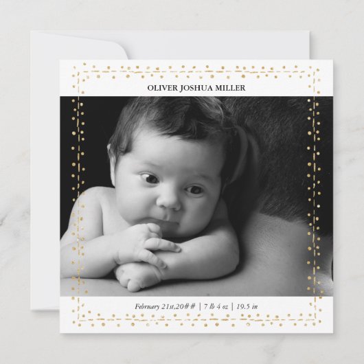Elegant 5 Foto Gold Dot & Dash Birth kondiging Aankondiging (Achterkant)