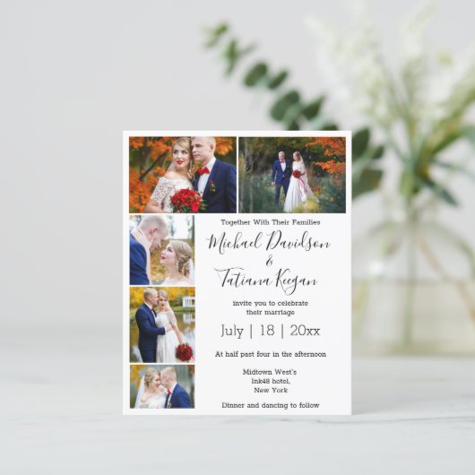 elegant 5 foto ' s collage moderne trouwuitnodigin (Staand voorkant)