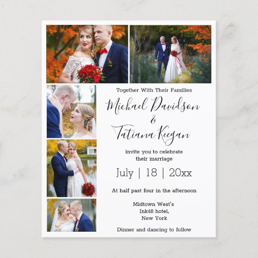 elegant 5 foto ' s collage moderne trouwuitnodigin (Voorkant)