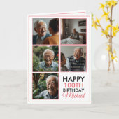 Elegant 5 fotocollage 100e verjaardag kaart (Gele Bloem)