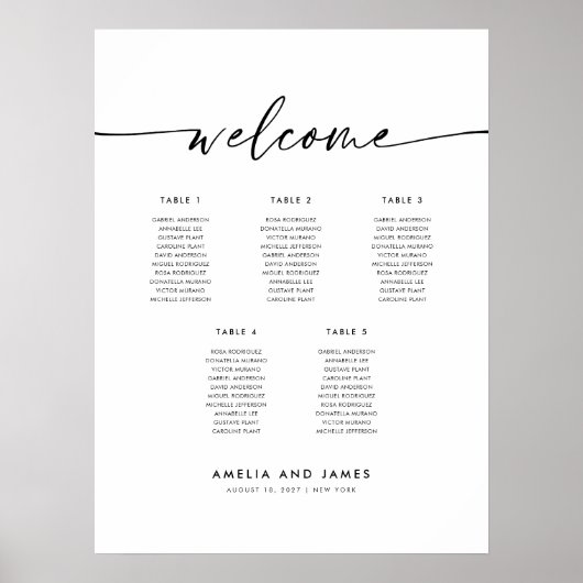 Elegant 5 Tafels Welkom Zitplaatskaart Poster (Voorkant)