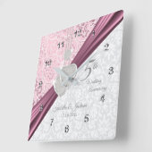 Elegant 5e Jubileum met roze bruiloft Vierkante Klok (Hoek)
