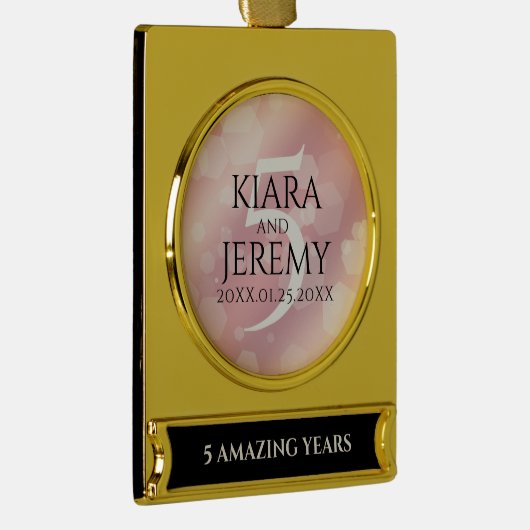 Elegant 5e Roos Quartz Wedding Jubileum Verguld Banner Ornament (Rechts)