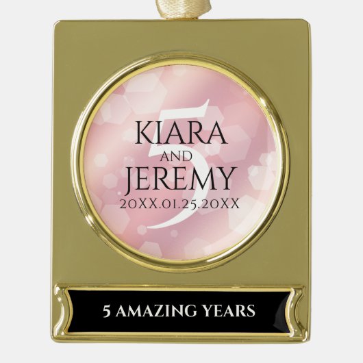 Elegant 5e Roos Quartz Wedding Jubileum Verguld Banner Ornament (Voorkant)